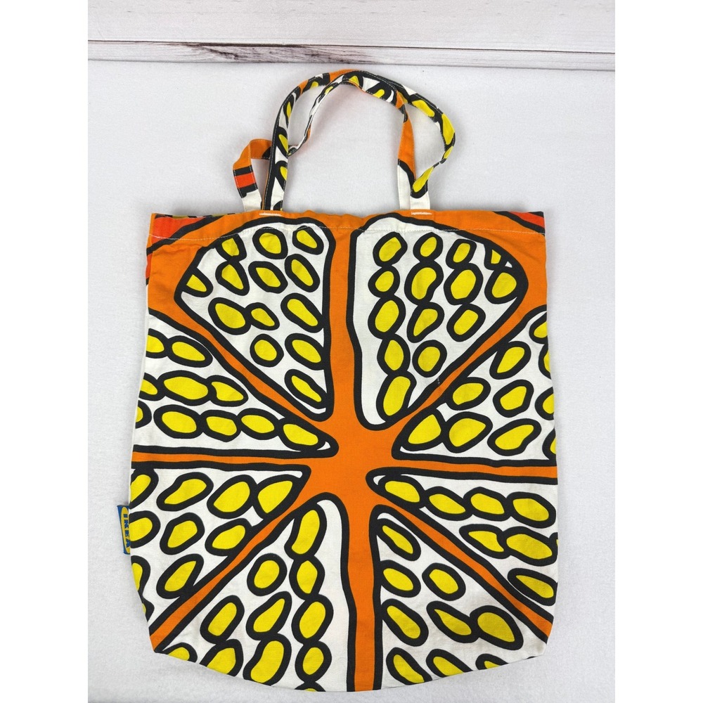 IKEA Treblad‎ Canvas Tote Bag Orange Yellow Black White Boho Hippie Style Medium